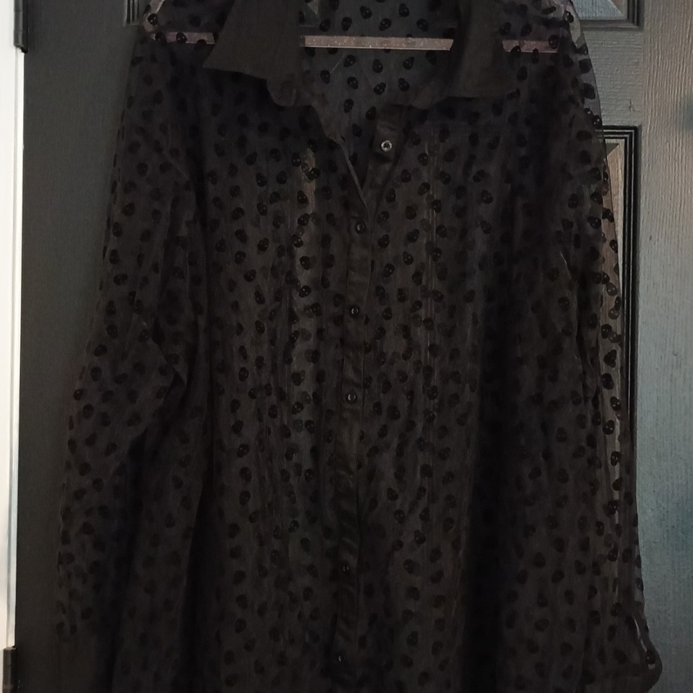 Black Sheer Button-Up Skull Blouse